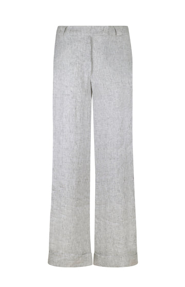 Black and White Mid Rise Linen Trousers