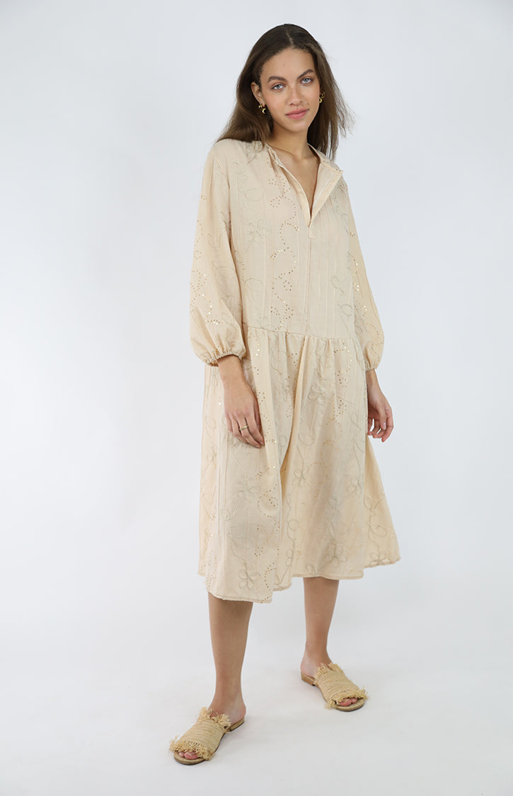 Beige embroidered dress