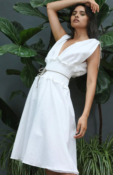 White Cotton Seersucker Dress