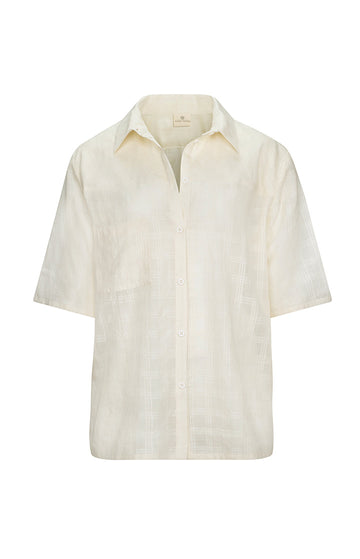Cream Coloured Boxy Cotton voile Checked Shirt